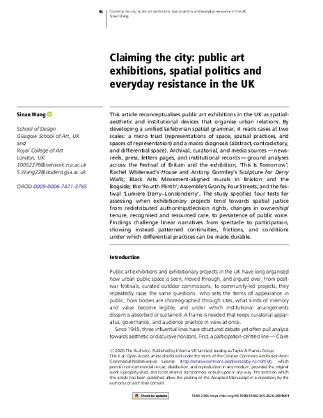 Claiming the city: public art exhibitions, spatial politics and everyday resistance in the UK
