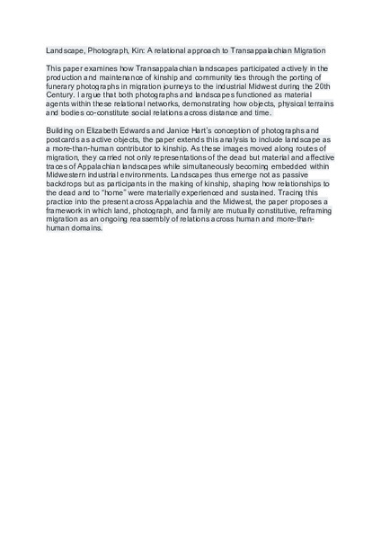Land, Photograph, Kin: A Relational Approach to Transappalachian Migration