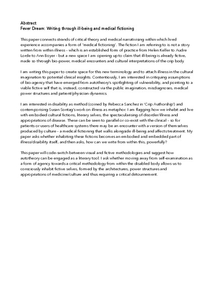 Abstract - Fever Dream: Writing through ill-being and medical fictioning