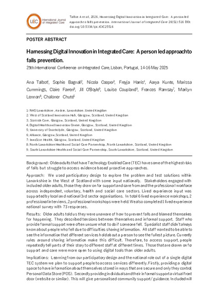Harnessing Digital Innovation in Integrated Care:  A person led approach to falls prevention
