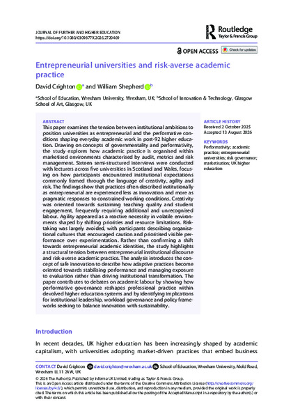 Entrepeneurial universities and risk-averse academic practice
