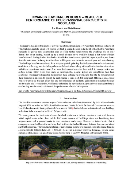 Towards low carbon homes – measured performance of four Passivhaus projects in Scotland