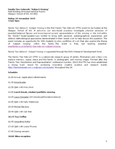 PDF of 'Subject Missing.' Event Information including speakers biographies