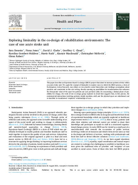 Exploring liminality in the co-design of rehabilitation environments: The case of one acute stroke unit
