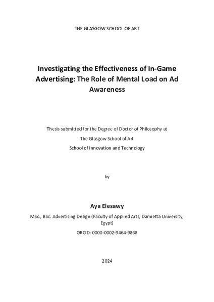 Investigating the Effectiveness of In-Game Advertising: The Role of Mental Load on Ad Awareness